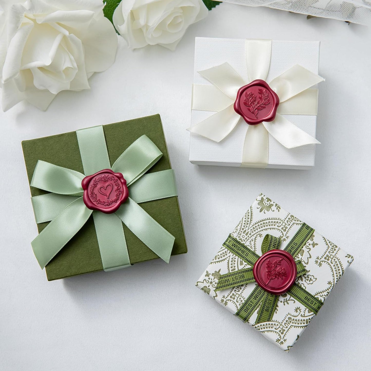 60 Pcs Burgundy Wax Seal Stickers Self-Adhesive Envelope Seals Stamp Stickers, Perfect for Wedding Invitations Seating Chart Christmas Gift Wrapping 3 Designs in 1 Pack