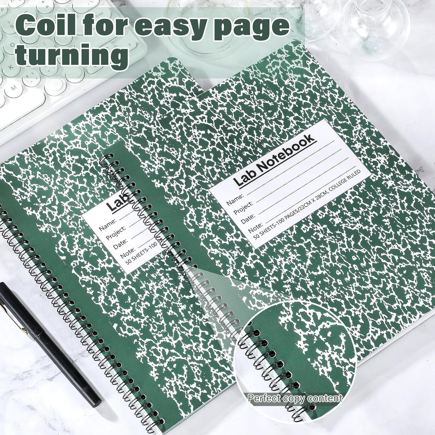 2 Pack Carbonless Lab Notebook Carbon Copy 8.5'' x 11'' Laboratory Engineering Chemistry Computation Notebook Science Grid Contains 25 Set Pages 100 Sheets Total Coil Binding(Dark Green)