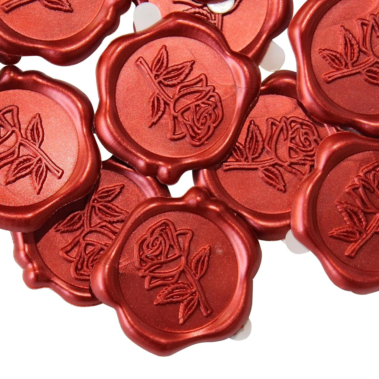 50pcs Red Rose Wax Seal Stickers, Rose Wax Seal, Red Rose Stickers for Envelopes, Waterproof, for Wedding Invitation, Christmas