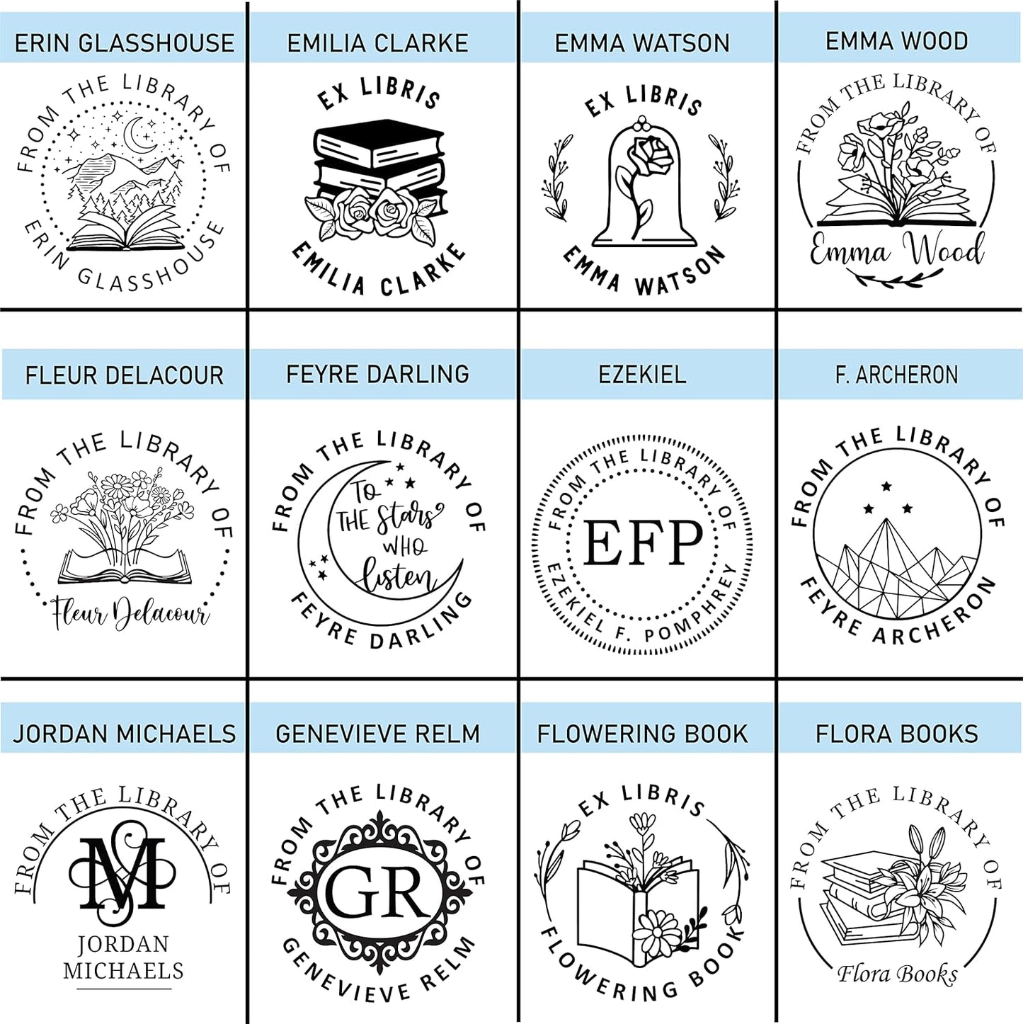 Custom Book Embosser, Personalized Gift from the library of, ex libris, this book belongs to Flowers coming out of book