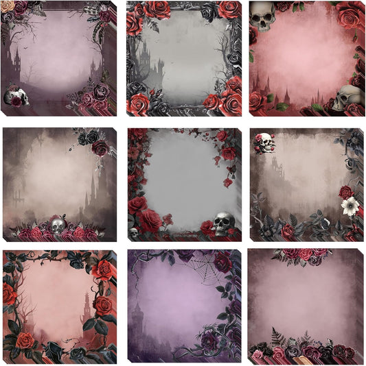 9 Pack Dark Romance Sticky Notes Set, 450 Sheets Gothic Halloween Self-Stick Notepads with Skull Rose Designs, Aesthetic Witchy Stationery Gifts for Women Teens