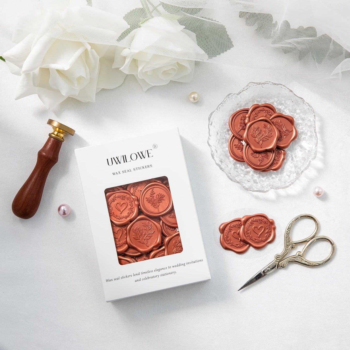 60 Pcs Burnt Orange Wax Seal Stickers Self-Adhesive Envelope Seals Stamp Stickers, Perfect for Wedding Invitations Seating Chart Christmas Gift Wrapping 3 Designs in 1 Pack