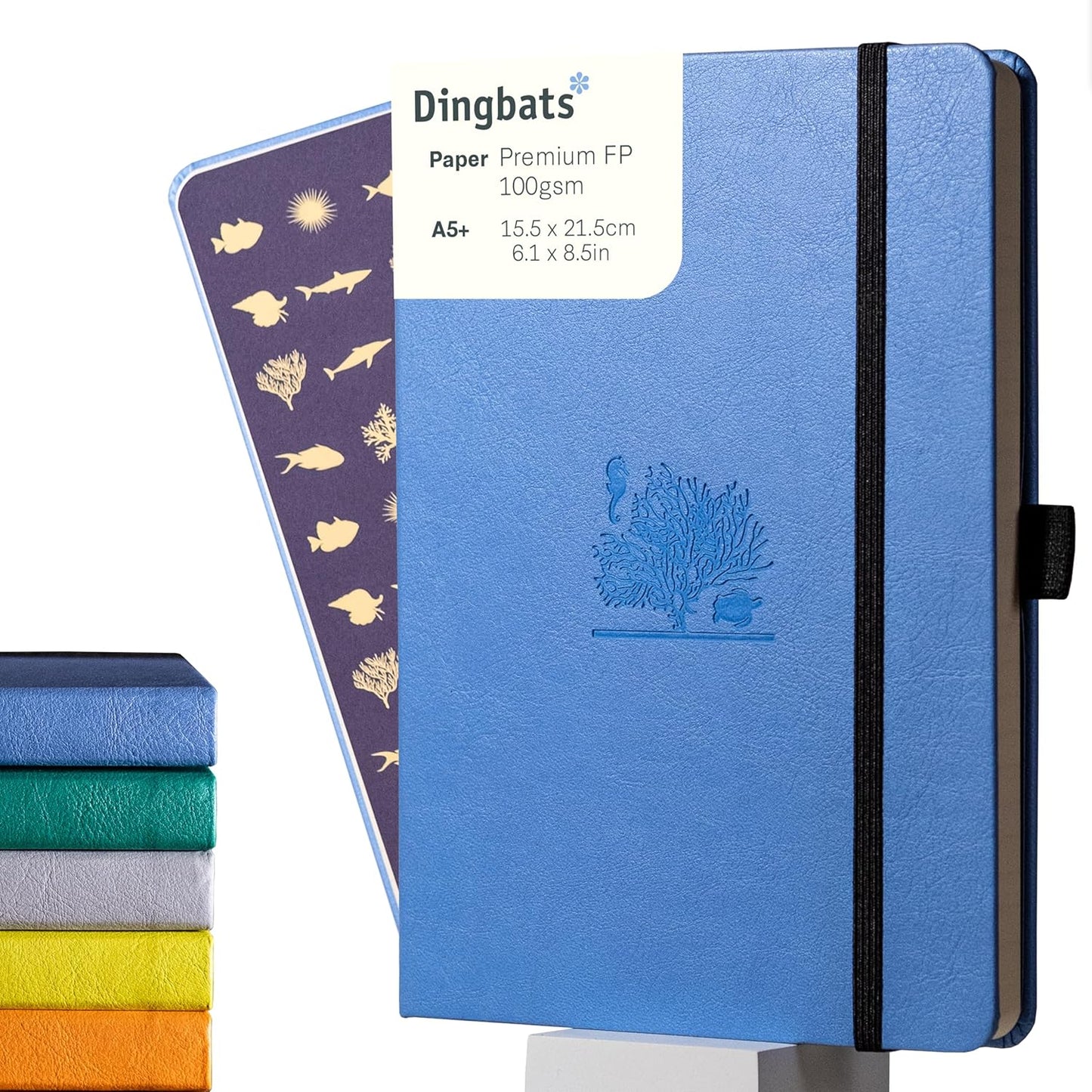 Dingbats* Earth Dotted Writing Journal Notebook A5 - Vegan Leather Hardcover - Ideal for Work, Travel - Pocket, Elastic Closure & Bookmark