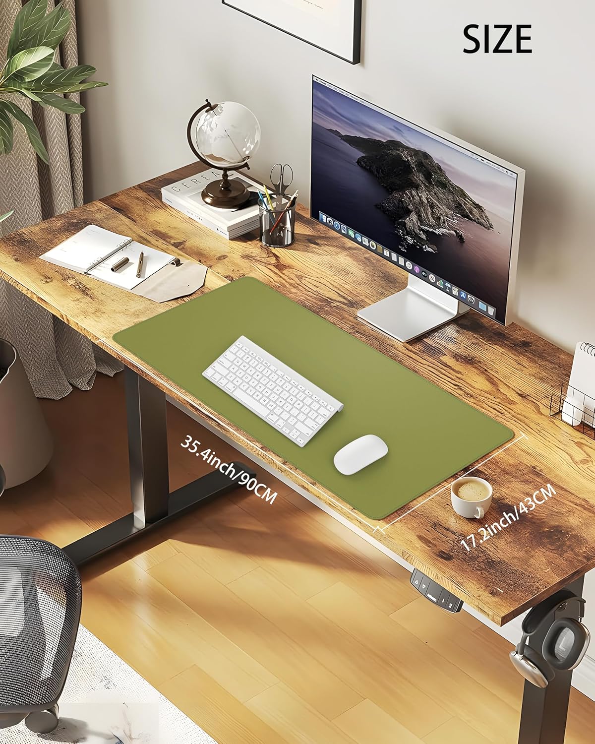 Desk Pad Mat - Leather Desk Pad Protector for Office and Home - Desk Organization and Accessories - Ideal for Large Mouse Pad and Desk Mats on Top of Desks(Green,35.4" x 17")