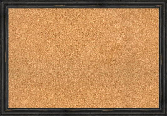 Amanti Art Natural Cork Board for Wall, 27x39 Vision Board with Black Wood Frame, Large Corkboard Office Decor for Home Organization, Rustic Farmhouse Corkboard Pinboard to display items for home