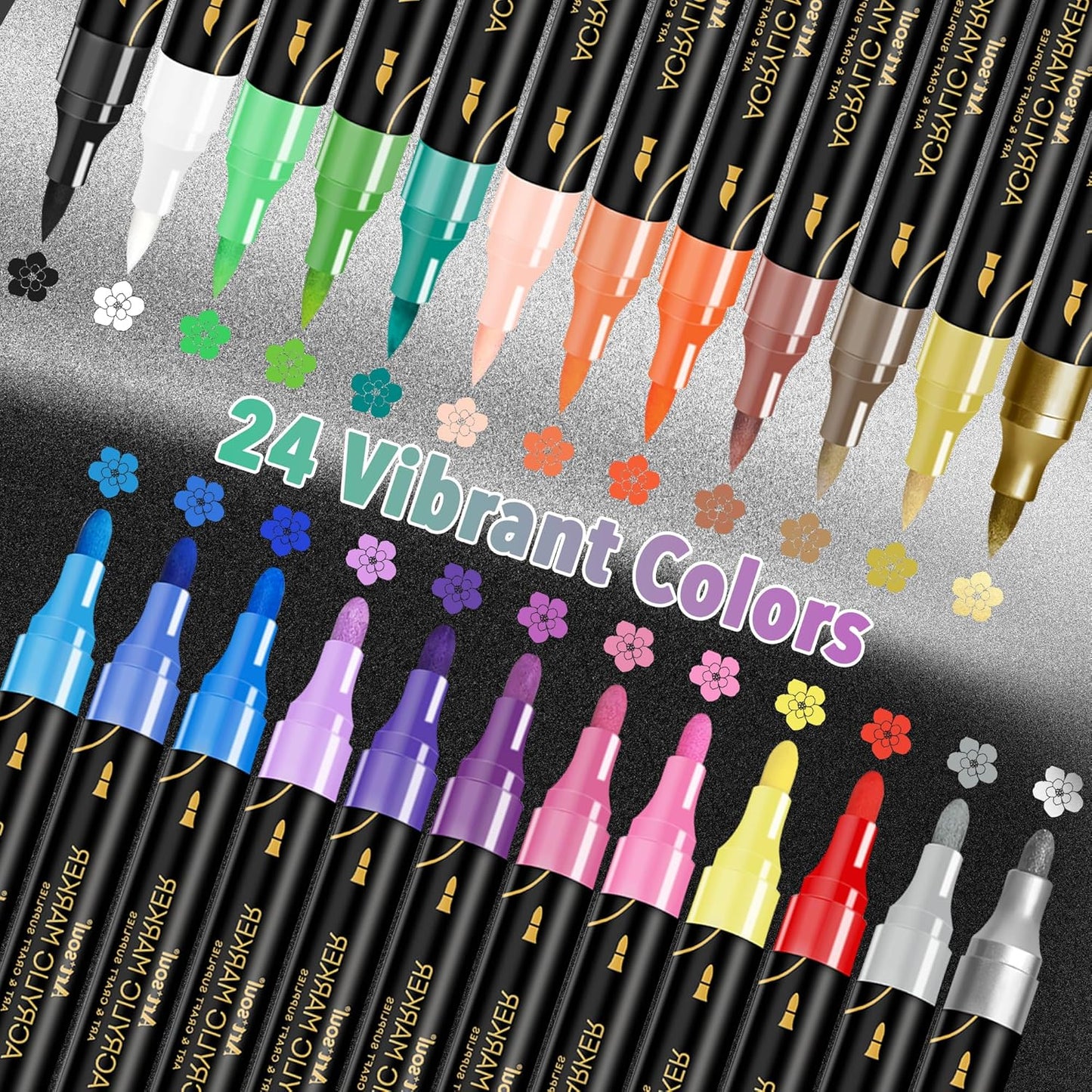 Art+soul 24 Colors Acrylic Paint Pens-Dual Tip Markers, Vibrant, Long Lasting Colors that Dry Quickly, Ideal for Canvas, Paper, Glass, Ceramic, Wood, and Rock