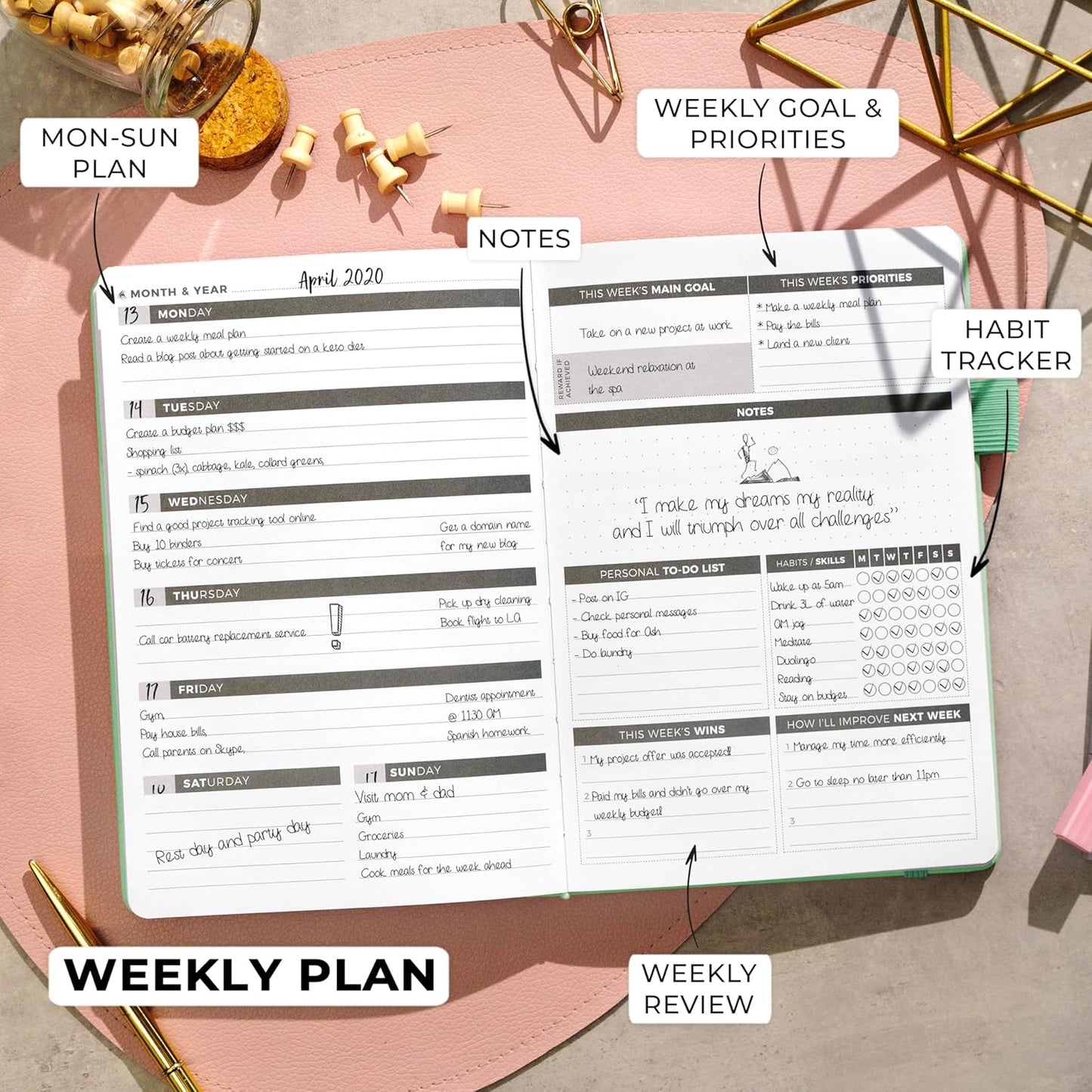 Clever Fox Planner – Undated Weekly & Monthly Planner for Productivity, Time Management & Goals – Organizer Journal – A5 (Mint)
