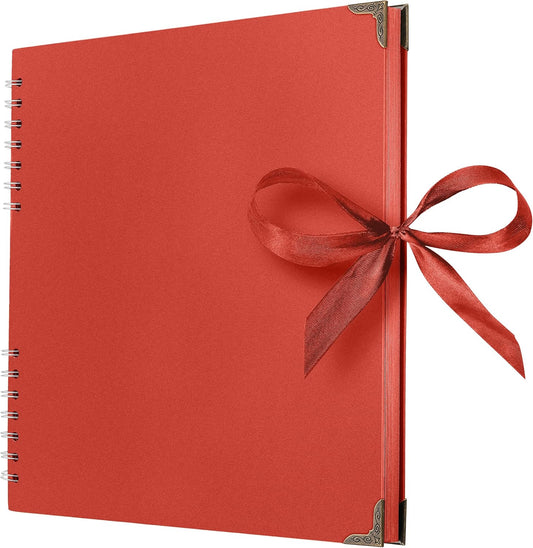 Bstorify Square Scrapbook Photo Albums 80 Pages (11 x 11 Inch) Red Thick Paper, Hardcover, Ribbon Closure - Ideal for Your Scrapbooking Albums, Art & Craft Projects (Red, 11 x 11 Inch)