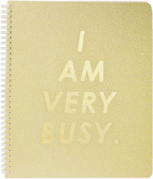 ban.do Rough Draft Large Spiral Notebook with Saying, 11" x 9" with Pockets and 160 College Ruled Pages, I Am Very Busy (gold glitter)