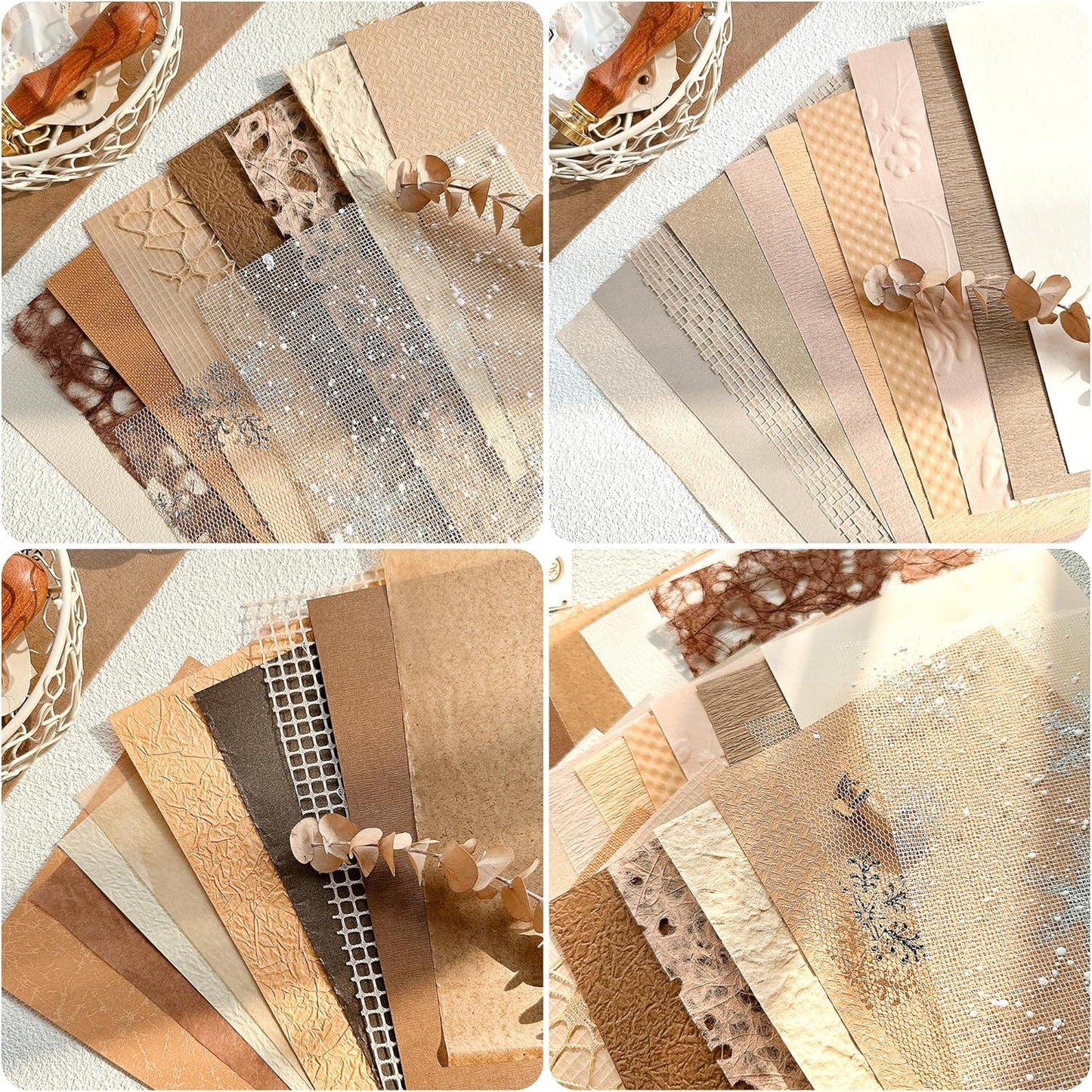 Aromoty 30 sheets A4 size Textured Scrapbook Paper&Mesh Fabric set - Large Handmade Craft Mulberry Special Paper Mix for Scrapbooking Junk Journal Supplies Card Materials Collage, 11.7x8.3 Inches