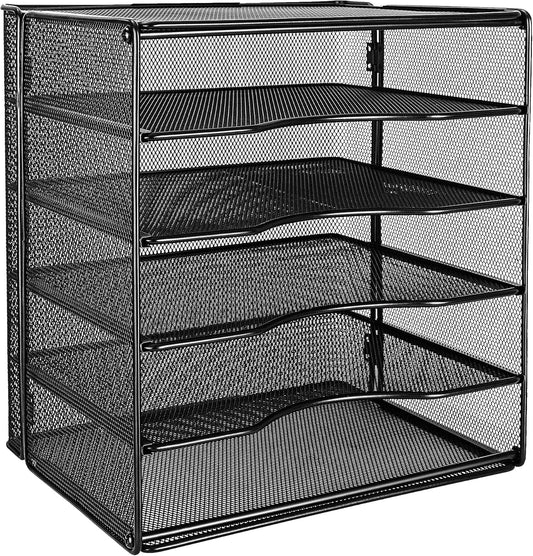 Amazon Basics 5 Slot Desk Rectangular Organizer Tray, Black, 13.6 x 9.5 x 12.8 inch