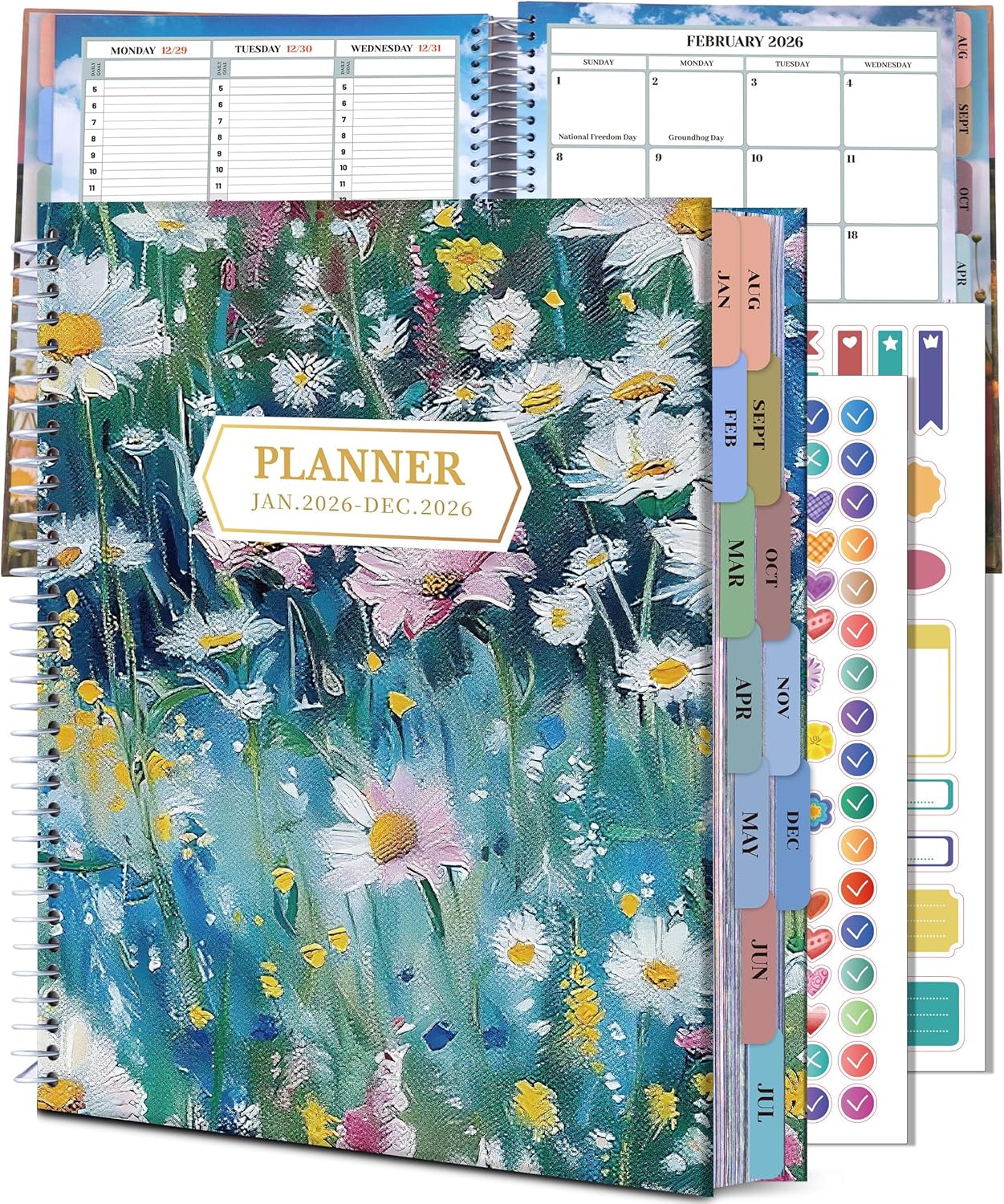 CAGIE Planner 2026 Monthly (Jan. 26-Dec. 26), 12 Month Academic Planner 8.5"x11", Large Daily Planner with Hourly Timeslot, Monthly Tab, Spiral Binding, Bookmark