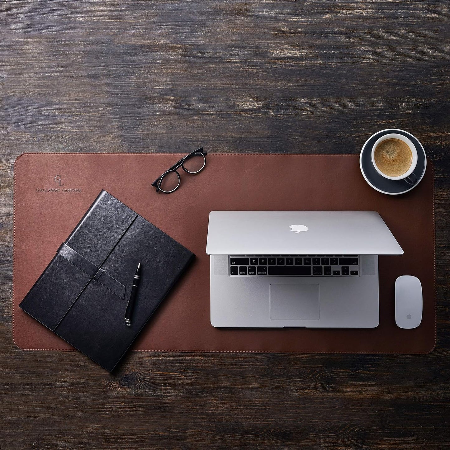 Gallaway Leather Desk Mat - Desk Pad 91.5 x 43 cm - XXL Mouse Mat - Non-Slip Desk Cover - Desk Accessories (Dark Brown)